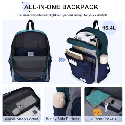 VX VONXURY Backpack for Men Women, Lightweight Kids School Bag, Classic Basic Laptop Bookbag for College Work Travel Hiking - color: Inky Green Blue
