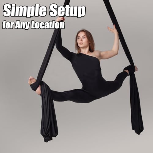 Aerial Silks Kit & Aerial Yoga Hammock - 11Yd Premium Fabric with Hardware - Easy Setup for Flying Yoga, Aerial Swing & Fitness - Supports Up to 14ft Rigging - color: Black
