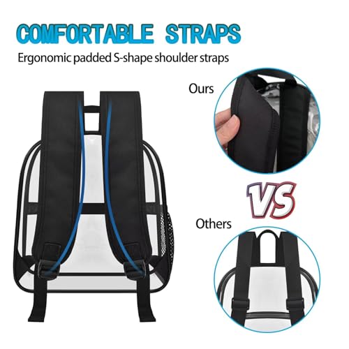 Clear Backpack for Stadium Events, 12x12x6 Small Clear Plastic Bag with Reinforced Straps for Game Security Festival Concert - color: Black