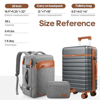 UKEIN Luggage Sets 3 Piece, Carry On Luggage 20In With Spinner Wheels,PC Hardside Suitcase Set with TSA Lock,Durable Carry On Suitcase With Travel Backpack for Men (Grey, 3 piece set (20inch)) - color: Grey, size: 3 piece set (20inch)