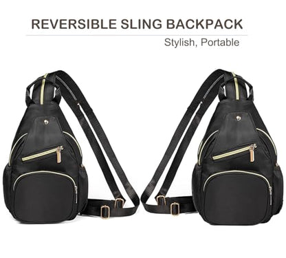 Xsecnua Small Crossbody Bag Convertible Mini Backpack for Women, Cross Body Sling Bag Sling Backpack for Travel Daypack - color: Z Black
