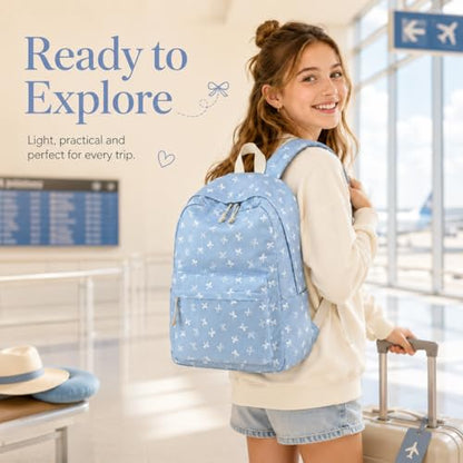 LEDAOU Backpack for Teen Girls Lightweight Kids Bookbag for Elementary Middle High School College Women Laptop Casual Daypack (Bow-Blue) - color: Bow-blue