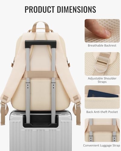 Backpack for Girls and Teens, Cute School Bag for Kids, Kawaii Bookbag for College Students, Aesthetic Laptop Backpack for Women Nursing Work, Beige Khaki