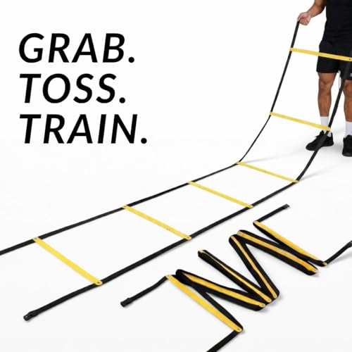SOFTSOUL Tangle Free Agility Ladder, 12 Fixed Rungs, Heavy Duty Speed & Footwork Training Ladder for Football Soccer Basketball Drills, Portable Exercise Ladder for Kids, Youth & Adults - style: 12 Rungs (2 Pack)