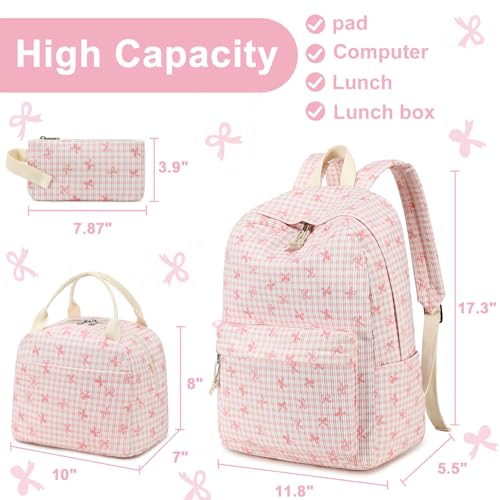 LEDAOU Backpack for Girls School Bag Kids Bookbag Teen Backpack Set Daypack with Lunch Bag and Pencil Case | Kids - color: Pink Bowtie