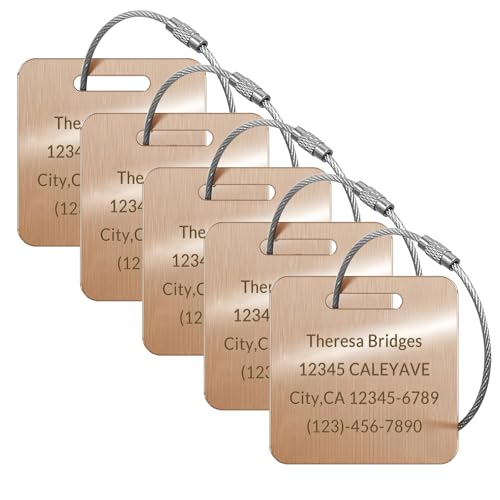 Custom Engraved Luggage Tags, Waterproof Personalized Luggage Tags, Aluminum Personalized Bag Tags for Suitcases/Backpack/Luggage Accessories (Square, Rose Gold, 2 x 2 inches, Herringbone) - color: Rose Gold, size: 2 x 2 inches, style: Square