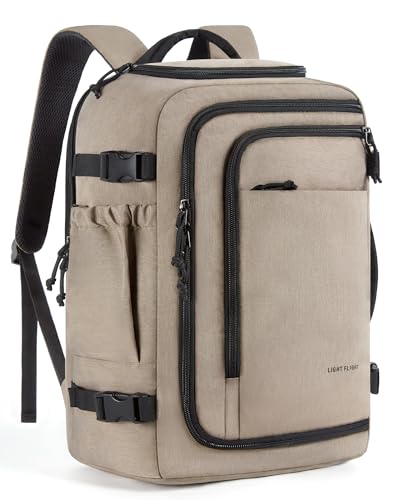 LIGHT FLIGHT Travel Backpack, TSA Friendly Flight Approved Carry on Backpack Water-resistant Lightweight Business Large Weekender Bag Casual Daypack 17.3" Laptop Backpack for Men Women, Brown - color: 04-champagne