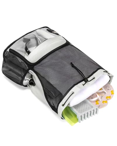 Drawstring Backpack Sandproof Beach Backpack with Shoe Compartment & Wet Pocket Waterproof Mesh Swim Bag Pool Bag for Gym, Travel and Workout Gear (Beige) - color: Beige