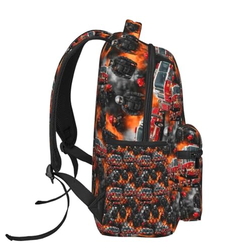 Casual Travel Backpack Fire Truck for Men Women, Lightweight Water Resistant Commuter Daypack with Laptop Compartment and Side Mesh Pockets - color: Pattern (747)