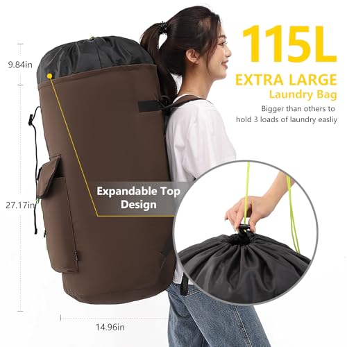 laundry bag backpack,extra-large heavy duty laundry bags,laundry backpack for college students,drawstring closure (Brown) - color: Brown
