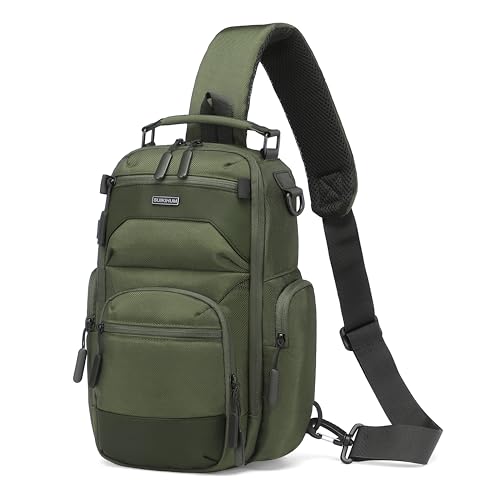 Sling Bag for Men, Travel Crossbody Bag for Men, Small Sling Backpack Shoulder Bag, High-Density Oxford Chest Pack for Hiking - color: Green