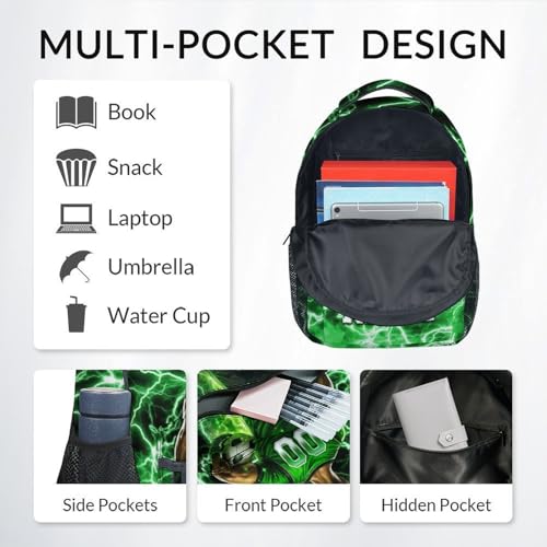 UNIKITTY Custom Soccer Backpack for Boys Kids Personalized School Bag with Name Number, 17 Inch Team Bookbag for Elementary Middle School Students Polyester Sports Back Pack - color: Green