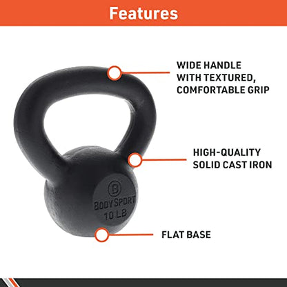 Body Sport Cast Iron Kettlebell - Professional Weight Training Equipment for Home & Gym Workouts - size: 15 Pounds