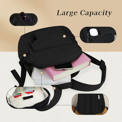 Women’s Small Backpack, Ladies Lightweight Corduroy Backpack, Casual Multi Compartments Travel Daypack Purse (Black) - color: Black