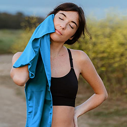 Hero Cooling Towel for Travel, Hiking, Sports, Yoga (2-Pack) Ultra Soft Microfiber 40" x 12" (Blue/Green) - color: Blue/Green