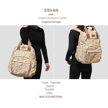 ESVAN Diaper Bag Backpack Corduroy Multifunction Baby Fashion Travel Pack office Laptop Bag - color: Brown Fawn