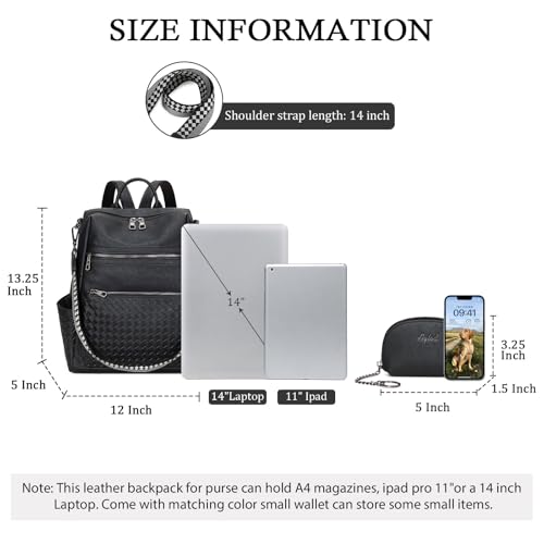AGLOD Leather Backpack Purse for Women Designer Ladies Shoulder Bag Fashion Faux Work Travel Handbags Woven Black - color: Woven Black