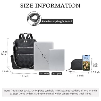 AGLOD Leather Backpack Purse for Women Designer Ladies Shoulder Bag Fashion Faux Work Travel Handbags Woven Black - color: Woven Black