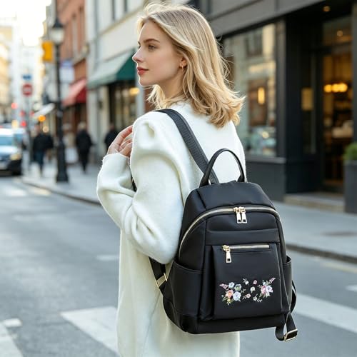 Travel Backpack Purse for Women Ladies Small Casual Daily Daypack, Water-Resistant Mini Fashion Cute Bookbag for Woman Lady, Lightweight Anti-theft Trendy Shoulder Handbag Satchel Bags, Black