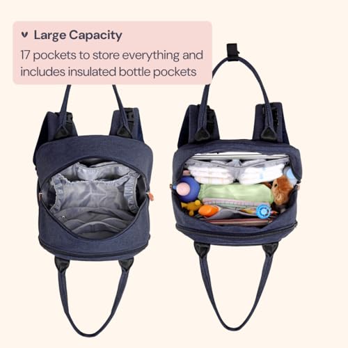 BabbleRoo Diaper Bag Backpack - Baby Essentials Travel Tote - Multi Function Water Resistant Diaper Bag, Travel Essentials Baby Bag with Changing Pad, Stroller Straps & Pacifier Case - Navy Blue - color: Navy Blue, size: Large