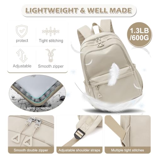 Casual Laptop Backpack for Women Men College Bookbag Waterproof Lightweight School Bag 15.6inch Laptop Daypack Large Capacity School Backpack for Teens Boys Girls (khaki) - color: Khaki