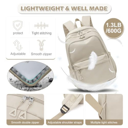 Casual Laptop Backpack for Women Men College Bookbag Waterproof Lightweight School Bag 15.6inch Laptop Daypack Large Capacity School Backpack for Teens Boys Girls (khaki) - color: Khaki