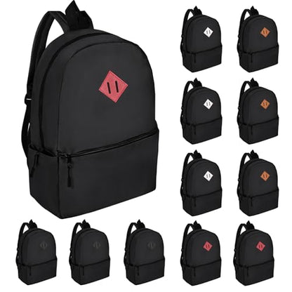 12 Pack Backpacks in Bulk,17-inch Lightweight Bookbags for Elementary,Middle,and High School Students,Bulk Backpacks for Kids,Boys,Girls,Classroom,Travel,Gym Supplies (Black) - color: Black