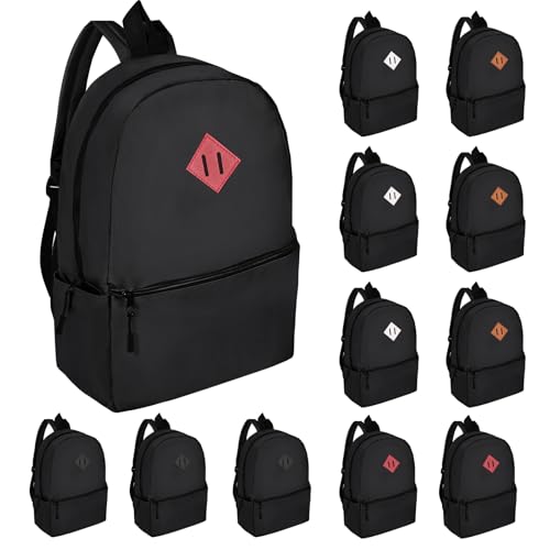12 Pack Backpacks in Bulk,17-inch Lightweight Bookbags for Elementary,Middle,and High School Students,Bulk Backpacks for Kids,Boys,Girls,Classroom,Travel,Gym Supplies (Black) - color: Black