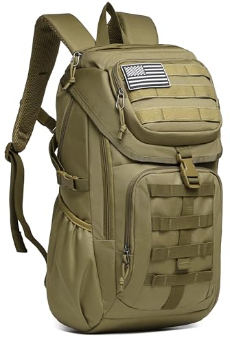 Wotony Tactical Assault Pack Backpack Molle Military Backpack Outdoor Hiking Camping Rucksack Waterproof Khaki 25L - color: Khaki, size: 25L
