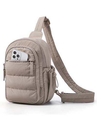 BAGSMART Small Sling Bag for Women, Puffer Crossbody Bag Purses Hobo Handbag Fanny Packs for Travel Hiking - color: Camel