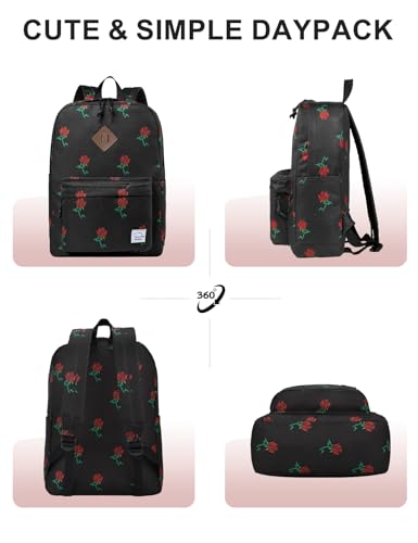 VASCHY Backpack for School, Lightweight Water Resistant Bookbag Casual Daypack for Women/Teen Girls Roses - color: Z-roses
