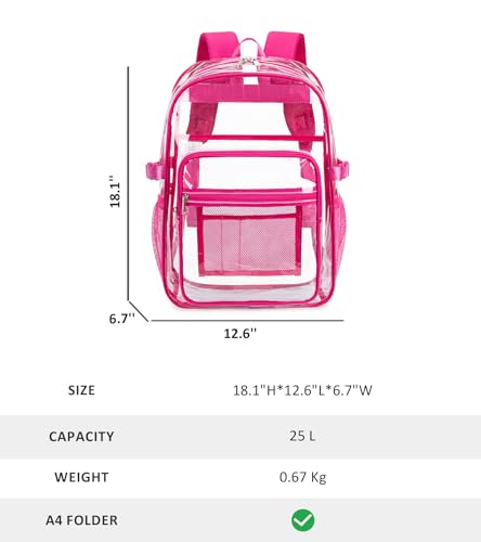 abshoo Big Heavy Duty Clear Backpack for School Girls Transparent Bookbag for Middle High School (Hot Pink) - color: Hot Pink
