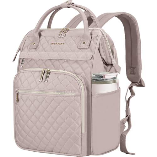 EMPSIGN 17 Inch Laptop Backpack for Women, Work Business Travel Computer College Bags, Large Capacity Water-repellent Quilted Casual Daypack, Dusty Pink - color: Quilted Dusty Pink, size: 17 inch
