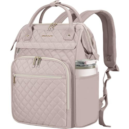 EMPSIGN 17 Inch Laptop Backpack Women with Giant Tumbler Holder, Grey Pink - color: Quilted Dusty Pink