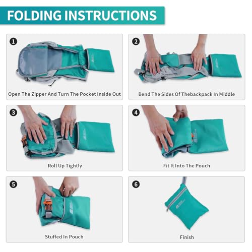 Hiking Backpack 10L/15L Small Daypack Lightweight Packable Travel Foldable Water Resistan for Women Men (Lake Green, 15L) - color: Lake Green, size: 15L