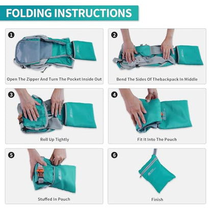 Hiking Backpack 10L/15L Small Daypack Lightweight Packable Travel Foldable Water Resistan for Women Men (Lake Green, 15L) - color: Lake Green, size: 15L