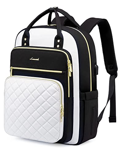 LOVEVOOK Laptop Backpack for Women, Lightweight Casual Daypacks, 15.6in Laptop, USB Port, Oxford Cloth, Ergonomic Shoulder Straps, 18 Pockets, 12-Month Free Return - color: D-black-white, size: 15.6-Inch
