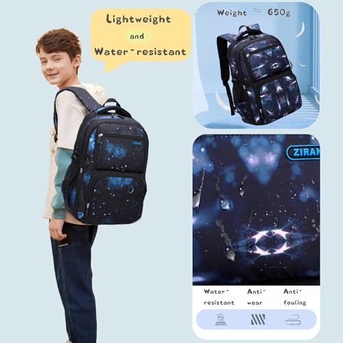 Bansusu Galaxy Backpacks for Boys School Elementary, Water-resistant Boys Backpacks Middle School Bags, Dark-blue - color: Dark Blue-galaxy
