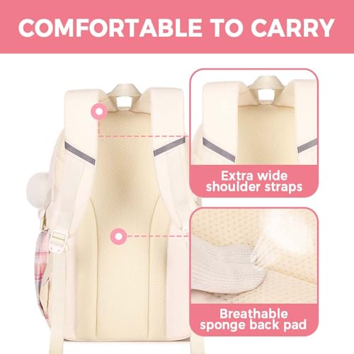 Cute College Laptop Backpack for Women Large Capacity Preppy Aesthetic Computer Bag Kawaii Pink Daypack with Pendant (Pink) - color: Pink