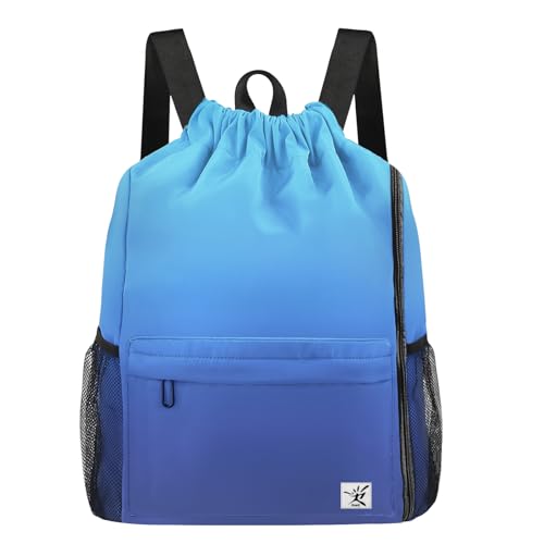 Drawstring Backpack with Mesh Pockets String Gym Bag Sackpack Sandproof Water Resistant Beach Backpack for Men Women - color: Dodger Blue