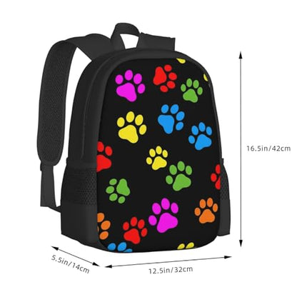 Slim Anti Theft Laptop Backpack Rainbow Puppy Dog Paws Animal Pet Colorful Paw Print, Large Volume Travel Daypack Durable Polyester Carry Bag for Office Business Outdoor Trekking - color: Design (573)