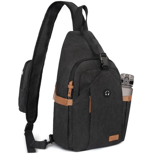 OSOCE Sling Bag for Men, Anti Theft Crossbody with Tunnel Lock, Waterproof Canvas Shoulder Backpack for Travel Hiking Daily - color: Black, size: Large