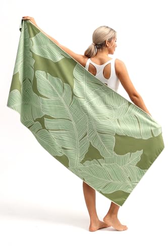 Eunzel Microfiber Beach Towel, Quick Dry Travel Towel Large Sand Free Towel for Beach, Camping, Swim Pool, Gym, Sports& Yoga 71"x32", Palm Green - color: 1 Pack_palm Green