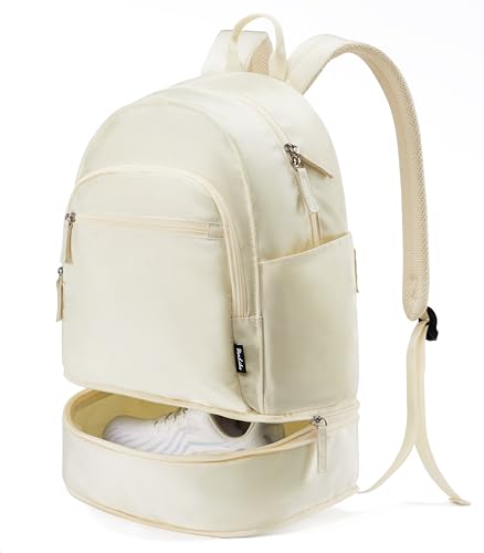 Uselike Gym Backpack for Women Men, Lightweight Gym Bag with Shoe Compartment, Waterproof Workout Backpack with Wet Pocket - color: Cream