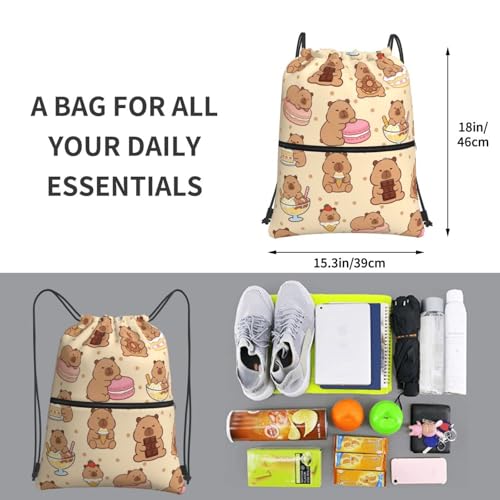 Capybara Drawstring Bags, Outdoor Sport Sackpack Cinch String Bag, Cute Polka Dot Drawstring Backpack, Waterproof Gym Cinch Sackpack, Capybara Player Gift for Women - color: Capybara