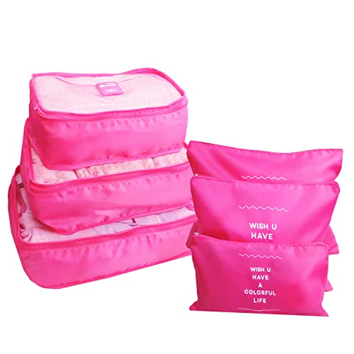 6 Set Packing Cubes Laundry Pouch, Travel Storage Bag Organizer Pouch, Luggage Packing Organizer Bags, Compression Bags for Backpack Suitcases (Hot Pink) - color: Hot Pink