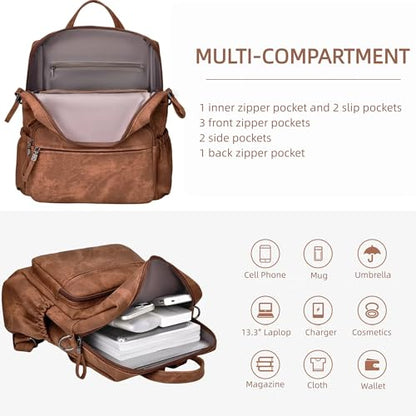 Dora & Liz Backpack Purse for Women, Pu Leather Designer Travel Backpack, Fashion Work Ladies Shoulder Bag Handbag - color: Blue