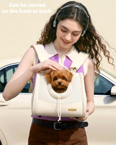 Small Dog Cat Chest Carrier Backpack,Adjustable Ventilated Front Facing Backpack Carrier for Small Dogs Cats Puppy,Airline Approved Lightweight Doggy Backpack for Travel Hiking Outdoor - color: Beige