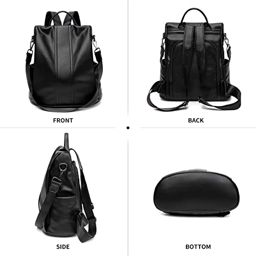 PINCNEL Women Backpack Purse Waterproof Nylon Anti-theft Rucksack Lightweight Shoulder Bag, Medium, Black - color: Black Leather, size: Medium