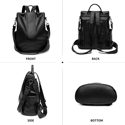PINCNEL Women Backpack Purse Waterproof Nylon Anti-theft Rucksack Lightweight Shoulder Bag, Medium, Black - color: Black Leather, size: Medium
